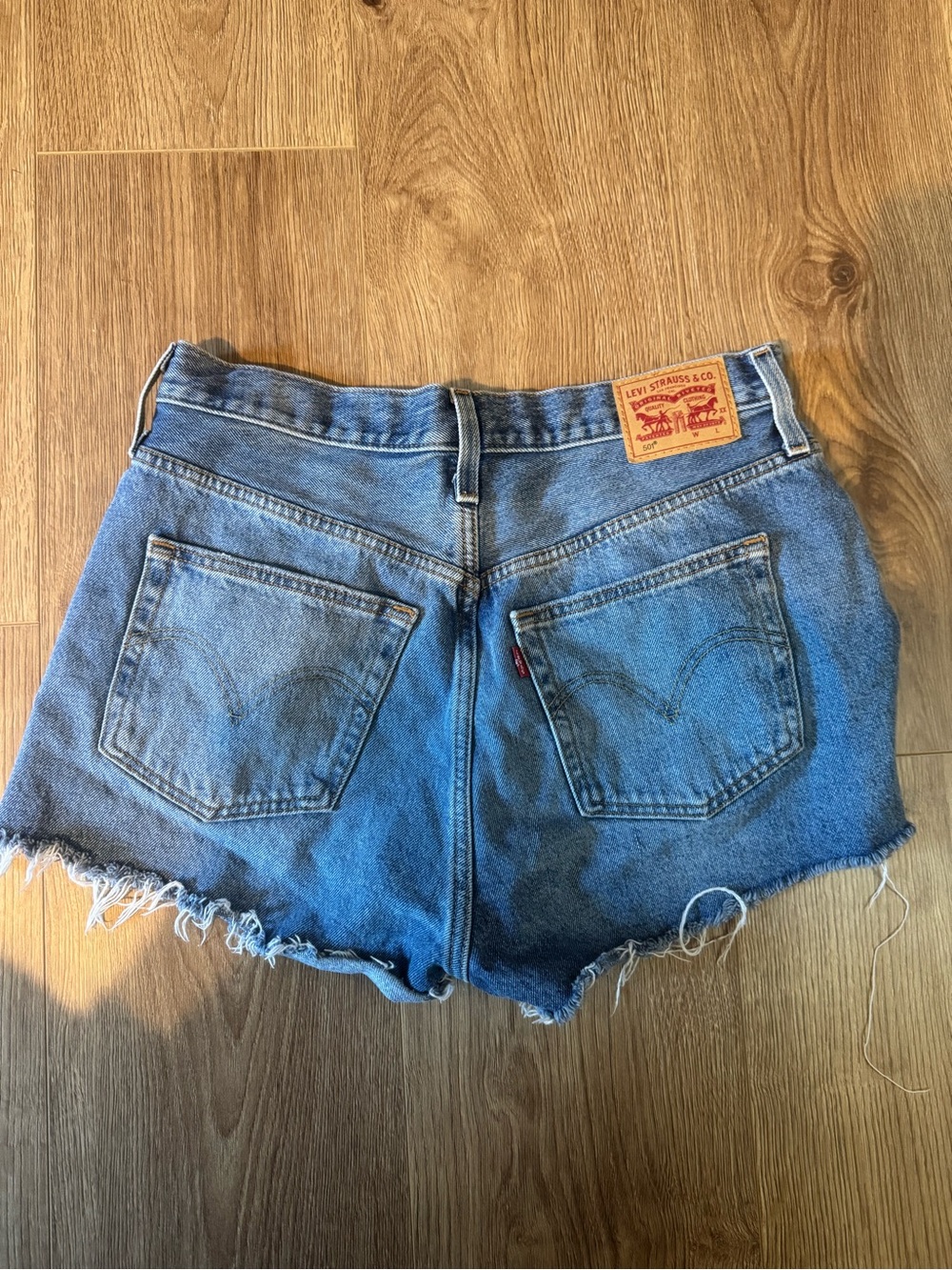 Levi's 501  Distressed Light Blue High-Rise Denim Shorts - Picture 2 of 2